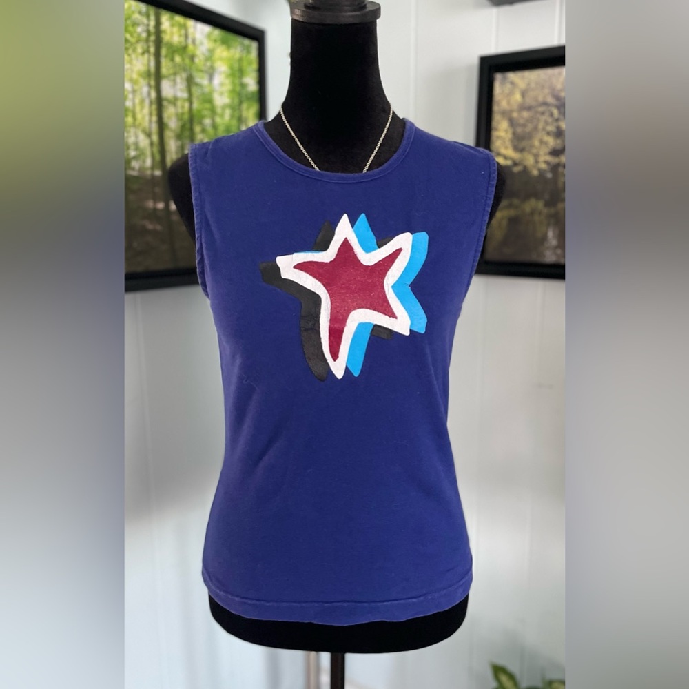 Vintage Retro Red White Blue Star Tank Top Size Small